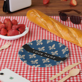 Prato De Papel Fleur de Lis, Beige on Navy Blue, Royal, Your Name