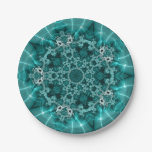 Prato De Papel Floco de Neve Arte Fractal Azul e Branca