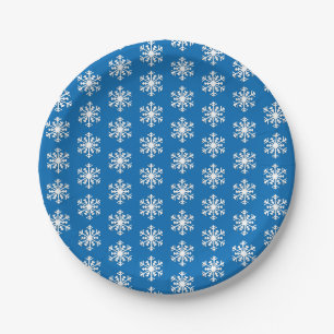 Prato De Papel Floco de neve branco 3 d em um fundo azul