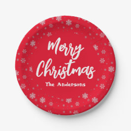 Prato De Papel Floco de neve branco vermelho Simples Elegante Fel