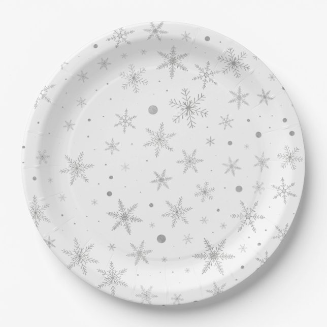 Prato De Papel Floco de Neve Brilhante - Cinza de Prata e Branco- (Frente)