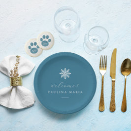 Prato De Papel Floco de neve de Quinceañera 15 azul-inverno