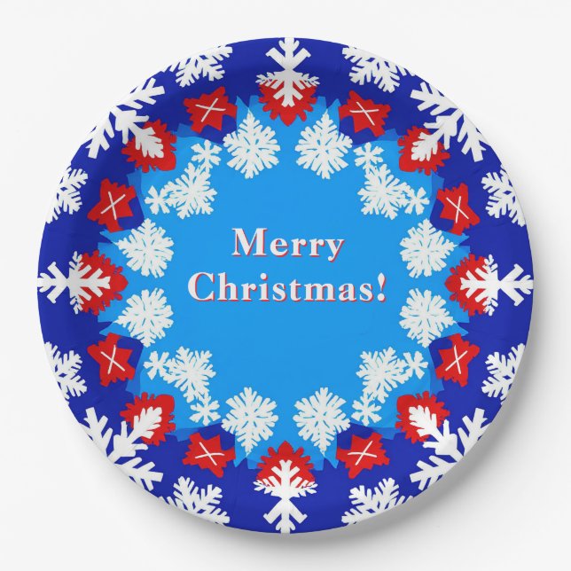 Prato De Papel Floco de Neve de Texto Personalizado Decoração de  (Frente)