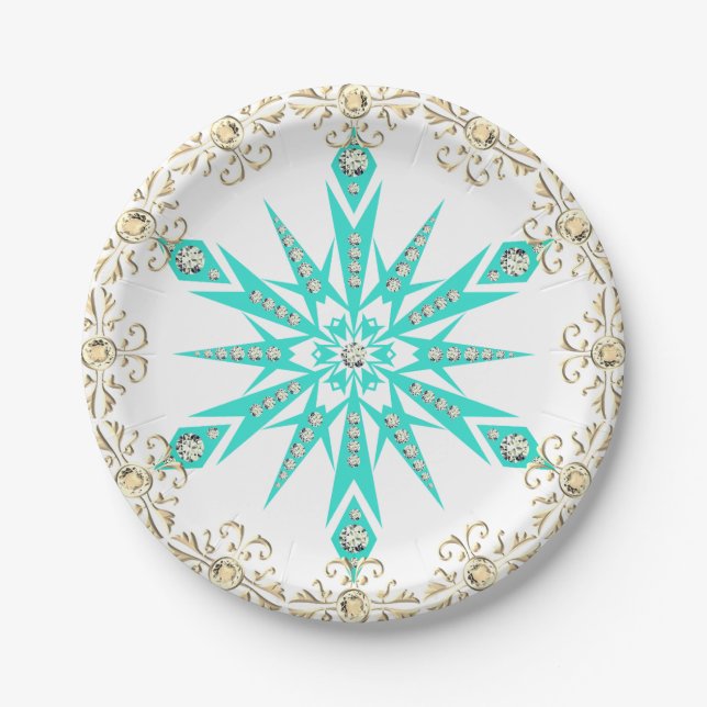 Prato De Papel Floco de neve meio de século turquesa diamante bra (Frente)