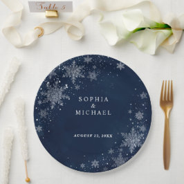 Prato De Papel Flocos de Neve à Meia-Noite Casamento de Inverno