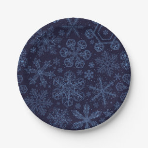 Prato De Papel Flocos de neve azuis em azul