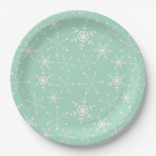 Prato De Papel Flocos de neve com fundo verde-claro