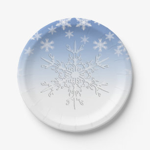 Prato De Papel Flocos de neve de inverno Azul 7"