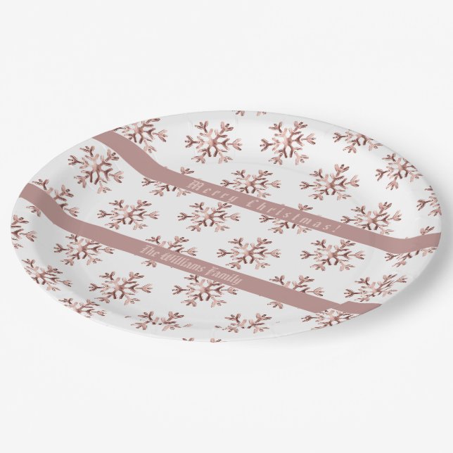 Prato De Papel Flocos de Neve em Dourado Rosa Padrão de Floco de  (Inclinado)
