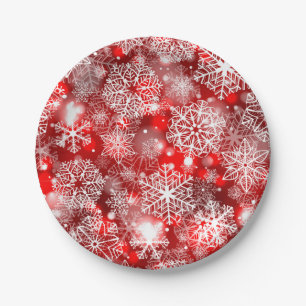 Prato De Papel Flocos de neve em vermelho