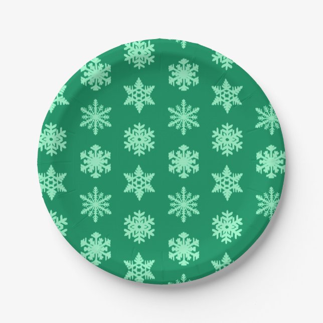 Prato De Papel Flocos de Neve Ikat - Verde pinho e menta (Frente)