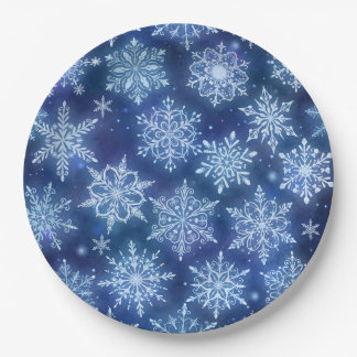Prato De Papel Flocos de Neve Magia de Inverno Céu Azul Profundo