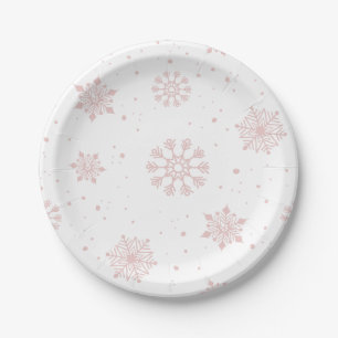 Prato De Papel Flocos de neve rosados Elegantes Wonderland