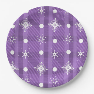 Prato De Papel Flocos de Neve Simples Padrão Xadrez Roxo