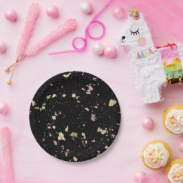 Prato De Papel Flocos Dourados e Rosa Dourados Pretos