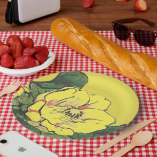 PRATO DE PAPEL FLOR AMARELO JAPONÊS DE PAPEL