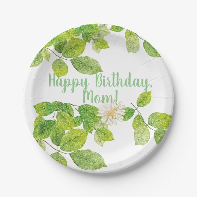 Prato De Papel Flor Branco e Jardim de Folhas Verde (Frente)