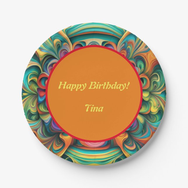 Prato De Papel Flor Colorido Boho (Frente)