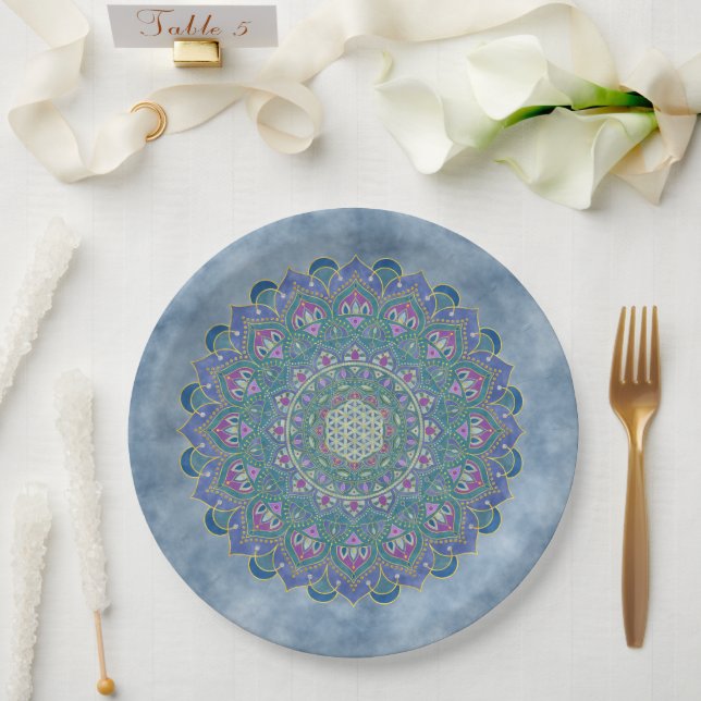 Prato De Papel Flor Da Vida - Estilo De Mandala Índia 1 (Casamento)