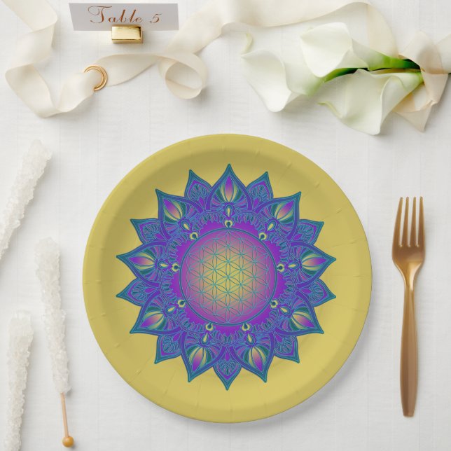 Prato De Papel Flor Da Vida - Índia Mandala 3 (Casamento)