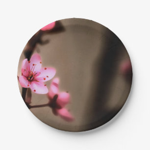 Prato De Papel Flor de Cereja Japonês Elegante, Castanho e Rosa