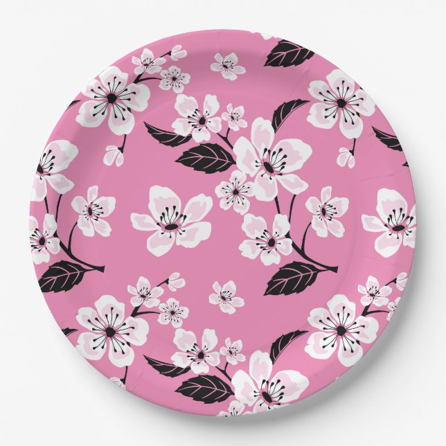 PRATO DE PAPEL FLOR DE CEREJEIRA - SAKURA (ROSA CLARO) (Frente)