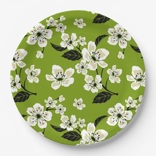 PRATO DE PAPEL FLOR DE CEREJEIRA - SAKURA (VERDE MATCHA) (Frente)