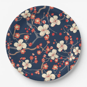 Prato De Papel Flor de Cerejeira Vermelha Naval Japonesa