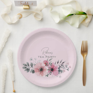 Prato De Papel Flor de cor-de-rosa de cinza elegante floral chic