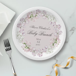 Prato De Papel Flor de Ervilha Doce Bebê brunch elegante Redondo