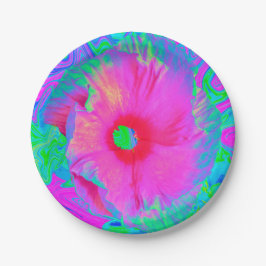 Prato De Papel Flor de Hibisco Vermelho, Rosa Psicodélico