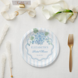 Prato De Papel Flor de Hortênsia Azul Vintage Elegante Onda Listr