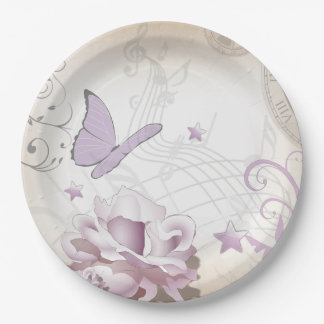 Prato De Papel Flor de lavanda, Borboleta, Música, Relógios