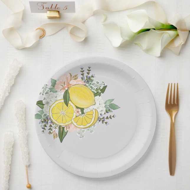 Prato De Papel Flor de Limão Amarelo (Casamento)