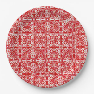 Prato De Papel Flor de lis medieval, vermelho e branco do damasco