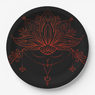 Prato De Papel Flor de Lótus Boho Henna