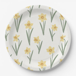 Prato De Papel Flor de Narciso Primavera em Amarelo Suave e Verde