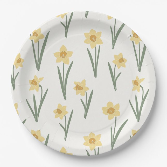 Prato De Papel Flor de Narciso Primavera em Amarelo Suave e Verde (Frente)