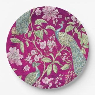 Prato De Papel Flor de pavão de Fuchsia Chinoiserie
