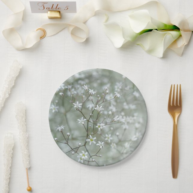 Prato De Papel Flor de Respiro de Bebê Branco Botânico Fotografia (Casamento)