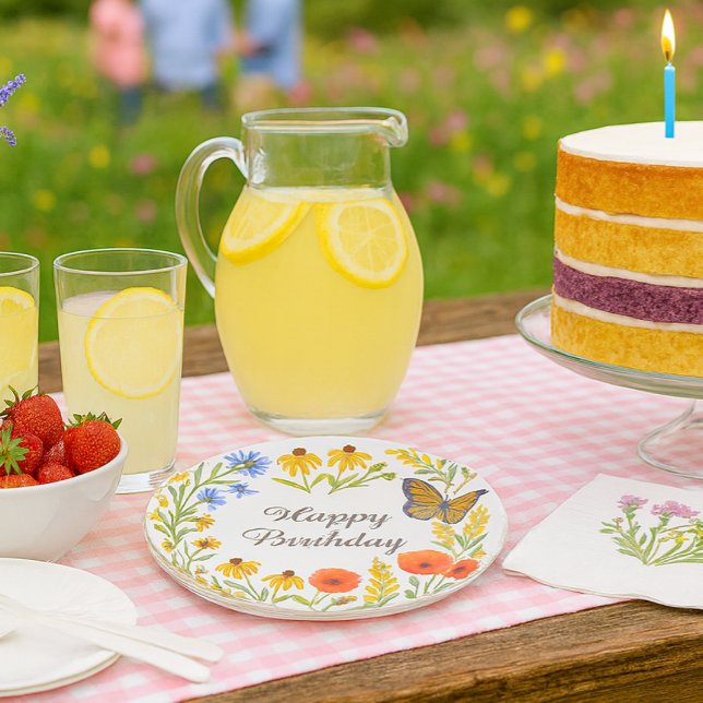 Prato de Papel Flor de Verão de Feliz Aniversário (Add a touch of natural beauty and festive flair to your party setting,  with summer paper plate)