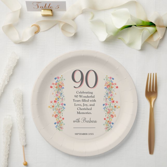 Prato De Papel Flor Elegante Flower 90 Anos Festa 90 Floral Anive (Casamento)