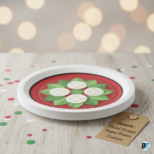 Prato De Papel Flor em vermelho escuro com bordas e folhas (Criador carregado)