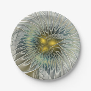 Prato De Papel Flor Fantasia Prata Dourada Arte Fractal Abstrata