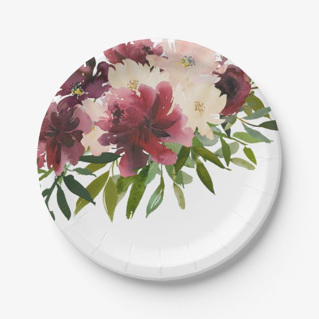 Prato De Papel Flor Floral de Flor Burgundy (Frente)