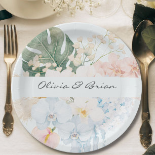 Prato De Papel Flor Floral Tropical de Aquarela Personalizada