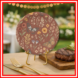 Prato De Papel Flor Laranja Burnt Boho Floral