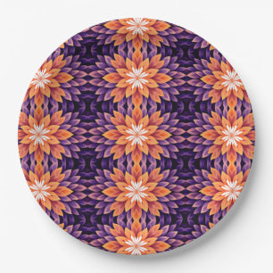 Prato De Papel Flor Laranja Roxo e Branco