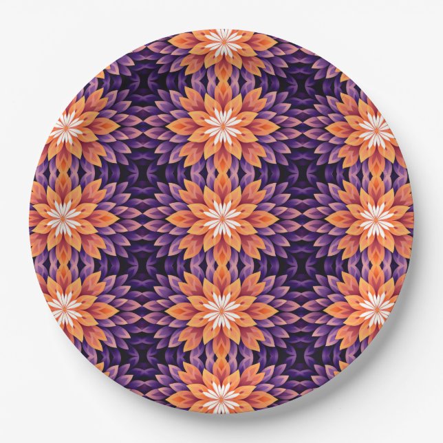 Prato De Papel Flor Laranja Roxo e Branco (Frente)