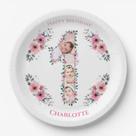 Prato De Papel Flor rosa Coluna de Fotos de primeiro aniversario 